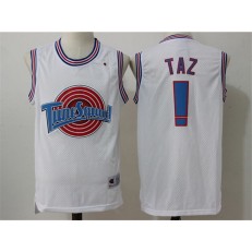 Movie Space Jam Tune Squad #! Taz White Stitched Basketball Jersey