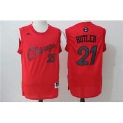 Chicago Bulls 21 Jimmy Butler Red Christmas Edition Stitched NBA Jersey