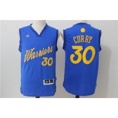 Golden State Warriors 30 Stephen Curry Blue Christmas Edition Stitched NBA Jersey