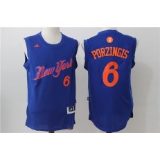 New York Knicks 6 Kristaps Porzingis Royal Christmas Edition Stitched NBA Jersey