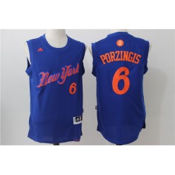 New York Knicks 6 Kristaps Porzingis Royal Christmas Edition Stitched NBA Jersey
