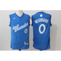 Oklahoma City Thunder 0 Russell Westbrook Blue Christmas Edition Stitched NBA Jersey