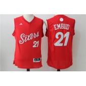 Philadelphia 76ers 21 Joel Embiid Red Christmas Edition Stitched NBA Jersey