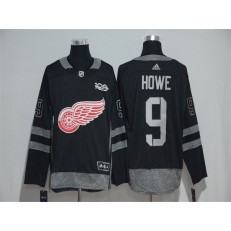 Adidas Detroit Red Wings #9 Gordie Howe Black 1917-2017 100th Anniversary Stitched NHL Jersey