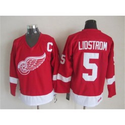 Detroit Red Wings #5 Nicklas Lidstrom Red CCM Throwback Stitched NHL Jersey