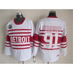 Detroit Red Wings #91 Sergei Fedorov White 75TH CCM Stitched NHL Jersey