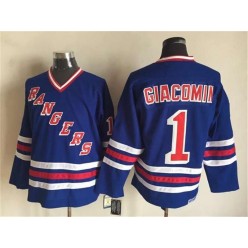 New York Rangers 1 Eddie Giacomin Blue CCM Heroes of Hockey Alumni Stitched NHL Jersey