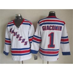 New York Rangers 1 Eddie Giacomin White CCM Throwback Stitched NHL Jersey