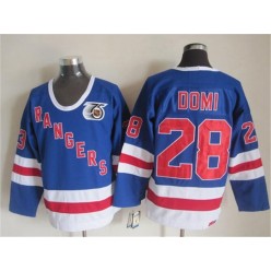 New York Rangers 28 Tie Domi Blue CCM 75TH Stitched NHL Jersey