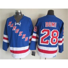 New York Rangers 28 Tie Domi Light Blue CCM Throwback Stitched NHL Jersey