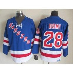 New York Rangers 28 Tie Domi Light Blue CCM Throwback Stitched NHL Jersey