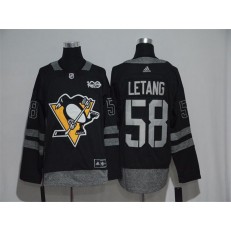 Adidas Pittsburgh Penguins #58 Kris Letang Black 1917-2017 100th Anniversary Stitched NHL Jersey