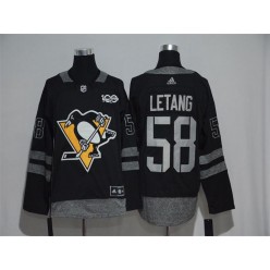 Adidas Pittsburgh Penguins #58 Kris Letang Black 1917-2017 100th Anniversary Stitched NHL Jersey