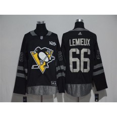 Adidas Pittsburgh Penguins #66 Mario Lemieux Black 1917-2017 100th Anniversary Stitched NHL Jersey