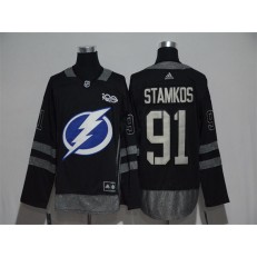 Adidas Tampa Bay Lightning #91 Steven Stamkos Black 1917-2017 100th Anniversary Stitched NHL Jersey