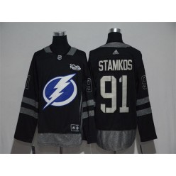 Adidas Tampa Bay Lightning #91 Steven Stamkos Black 1917-2017 100th Anniversary Stitched NHL Jersey