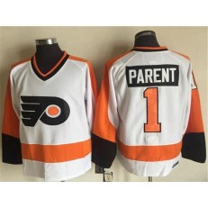 Philadelphia Flyers #1 Bernie Parent White CCM Throwback Stitched NHL Jersey