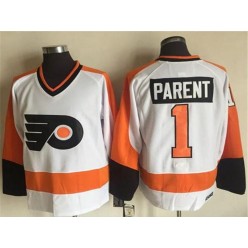 Philadelphia Flyers #1 Bernie Parent White CCM Throwback Stitched NHL Jersey