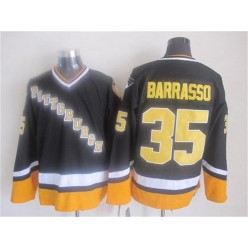 Pittsburgh Penguins #35 Tom Barrasso Black Yellow CCM Throwback Stitched NHL Jersey