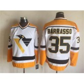 Pittsburgh Penguins #35 Tom Barrasso White Yellow CCM Throwback Stitched NHL Jersey