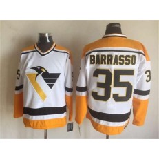 Pittsburgh Penguins #35 Tom Barrasso White Yellow CCM Throwback Stitched NHL Jersey