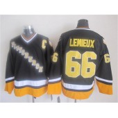 Pittsburgh Penguins #66 Mario Lemieux Black Yellow CCM Throwback Stitched NHL Jersey
