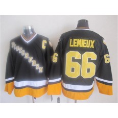 Pittsburgh Penguins #66 Mario Lemieux Black Yellow CCM Throwback Stitched NHL Jersey