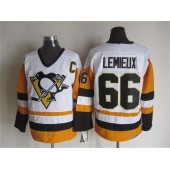 Pittsburgh Penguins #66 Mario Lemieux White Black CCM Throwback Stitched NHL Jersey