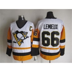 Pittsburgh Penguins #66 Mario Lemieux White Black CCM Throwback Stitched NHL Jersey
