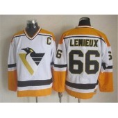 Pittsburgh Penguins #66 Mario Lemieux White Yellow CCM Throwback Stitched NHL Jersey