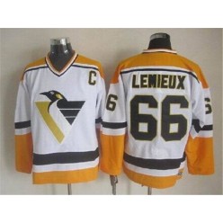 Pittsburgh Penguins #66 Mario Lemieux White Yellow CCM Throwback Stitched NHL Jersey