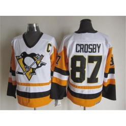 Pittsburgh Penguins #87 Sidney Crosby White Black CCM Throwback Stitched NHL Jersey