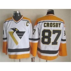 Pittsburgh Penguins #87 Sidney Crosby White Yellow CCM Throwback Stitched NHL Jersey