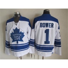Toronto Maple Leafs #1 Johnny Bower White CCM Throwback Third Stitched NHL Jersey