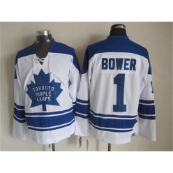 Toronto Maple Leafs #1 Johnny Bower White CCM Throwback Third Stitched NHL Jersey