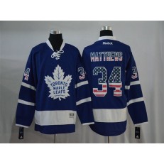 Toronto Maple Leafs #34 Auston Matthews Blue USA Flag Fashion Stitched NHL Jersey