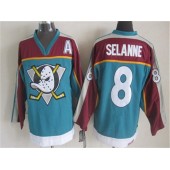 Anaheim Ducks #8 Teemu Selanne Red Turquoise CCM Throwback Stitched NHL Jersey