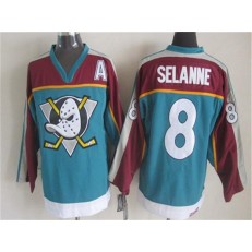 Anaheim Ducks #8 Teemu Selanne Red Turquoise CCM Throwback Stitched NHL Jersey