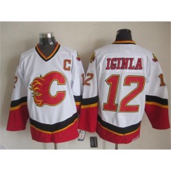 Calgary Flames #12 Jarome Iginla White Black CCM Throwback Stitched NHL Jersey
