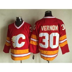 Calgary Flames #30 Mike Vernon Red CCM Throwback Stitched NHL Jersey