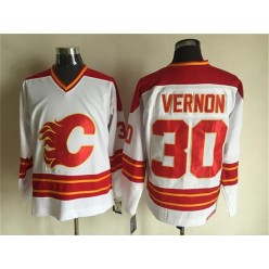 Calgary Flames #30 Mike Vernon White CCM Throwback Stitched NHL Jersey