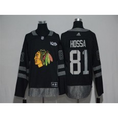 Adidas Chicago Blackhawks #81 Marian Hossa Black 1917-2017 100th Anniversary Stitched NHL Jersey