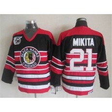 Chicago Blackhawks #21 Stan Mikita Red Black 75TH CCM Stitched NHL Jersey