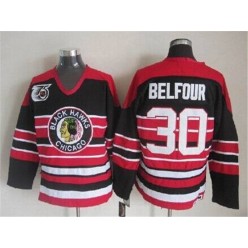 Chicago Blackhawks #30 ED Belfour Red Black 75TH CCM Stitched NHL Jersey