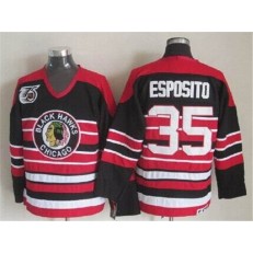Chicago Blackhawks #35 Tony Esposito Red Black 75TH CCM Stitched NHL Jersey