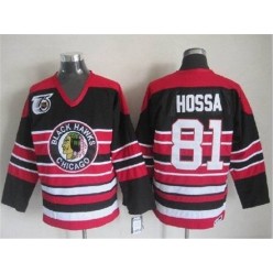 Chicago Blackhawks #81 Marian Hossa Red Black 75TH CCM Stitched NHL Jersey