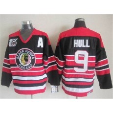 Chicago Blackhawks #9 Bobby Hull Red Black 75TH CCM Stitched NHL Jersey