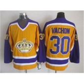 Los Angeles Kings #30 Rogie Vachon Yellow Purple CCM Throwback Stitched NHL Jersey