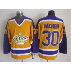 Los Angeles Kings #30 Rogie Vachon Yellow Purple CCM Throwback Stitched NHL Jersey