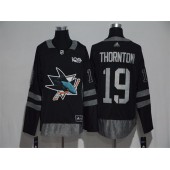 Adidas San Jose Sharks #19 Joe Thornton Black 1917-2017 100th Anniversary Stitched NHL Jersey